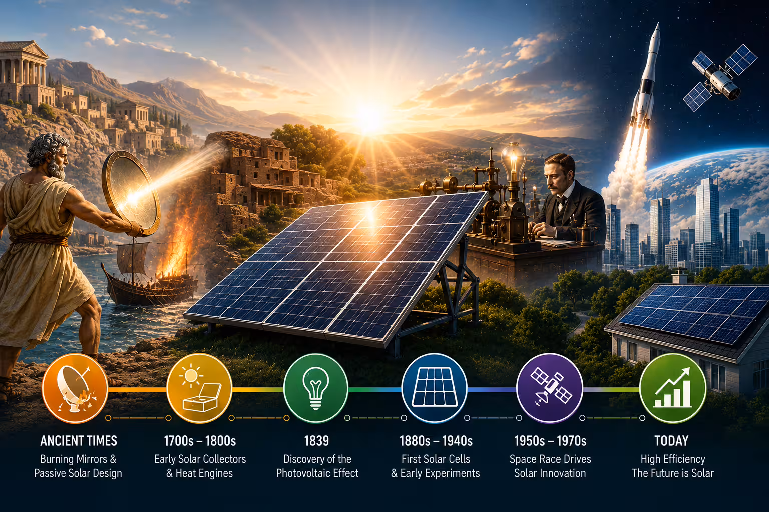The History of Solar Energy From Burning Mirrors to 47% Efficiency